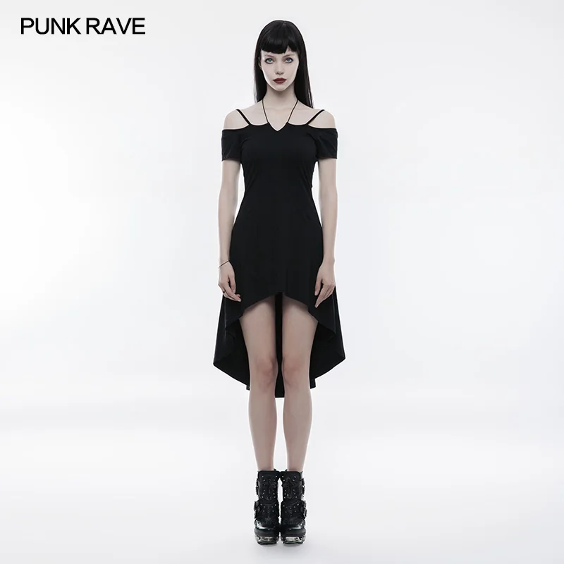 

PUNK RAVE Women Casual Black Sexy Dress Gothic Strapless Slim Fit Dress Summer Korean Style Club Party Strape Dress