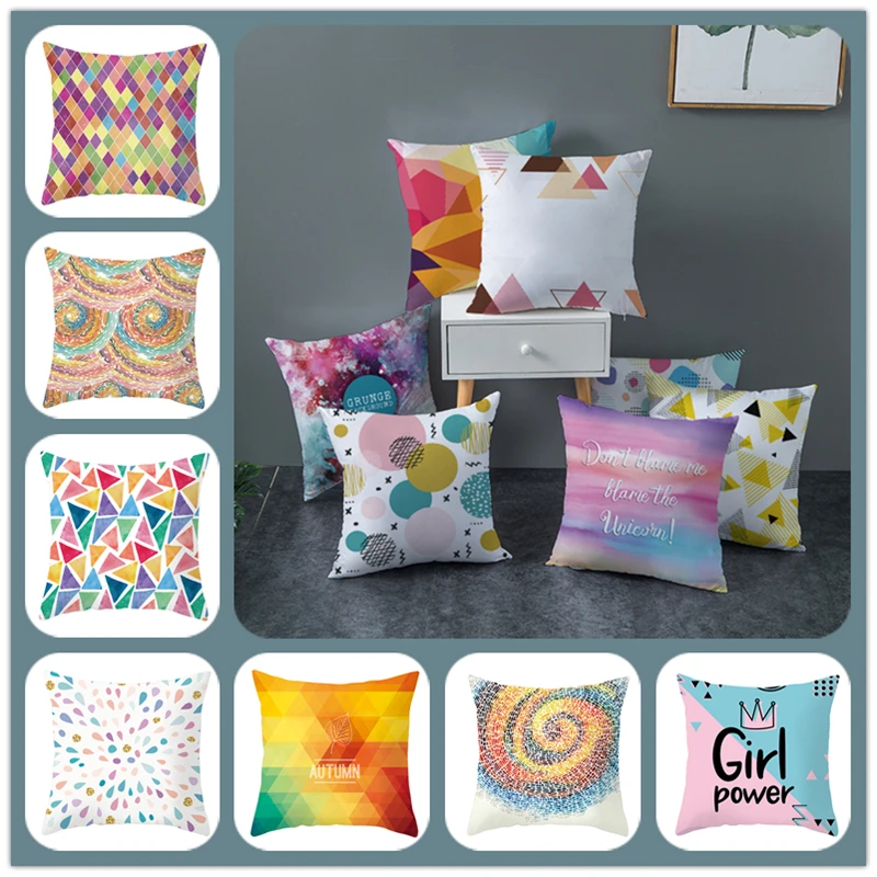 

45*45Pillowcase Geometric Figure In Amazing Color Pattern Body Pillow Case Hidden Zipper Christmas Pillow Cover For Bedding Room