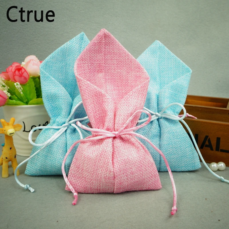 20pcs Lot Pink Blue Hessian Burlap Bag Jute Gift Bags Candy Bag