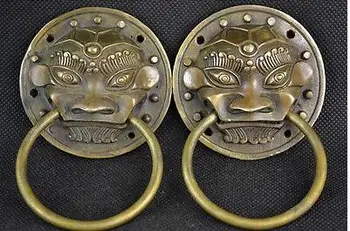 

YM 305 A Pair Medicine old China Decorated Handwork Copper Carving Dragon Exorcism Door Holder Statue