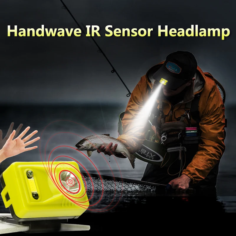 Shenyu Hand Wave IR Sensor Control Headlamp Rechargeable Headlight Flashlight for Running Camping Fishing Hunting and