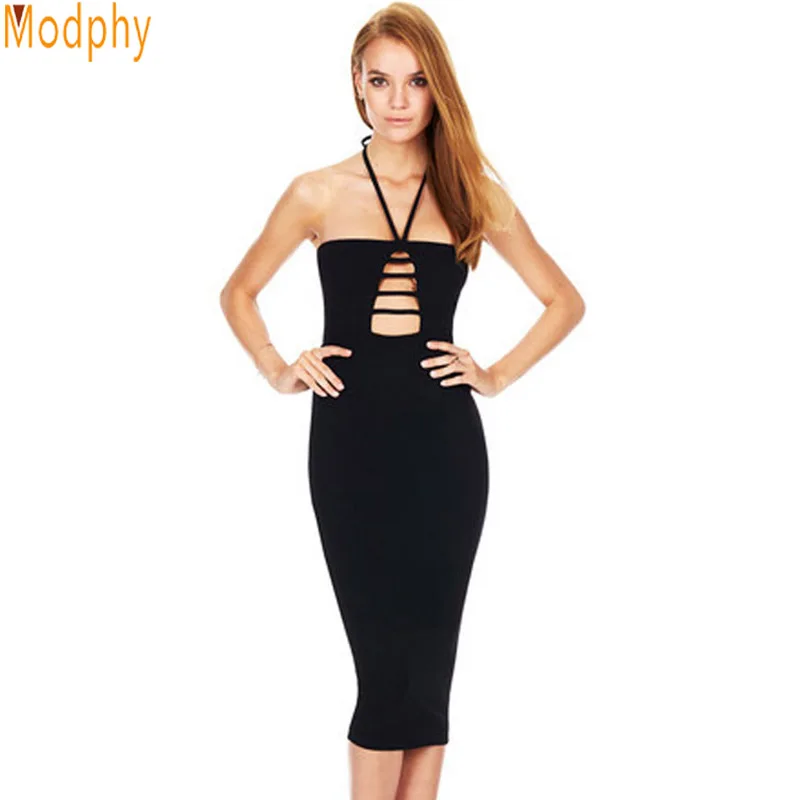 2017 Girls Black Sexy Dresses Women Fashion HL Bandage Halter Summer Fashion Dress for Wedding stylish wear HL543