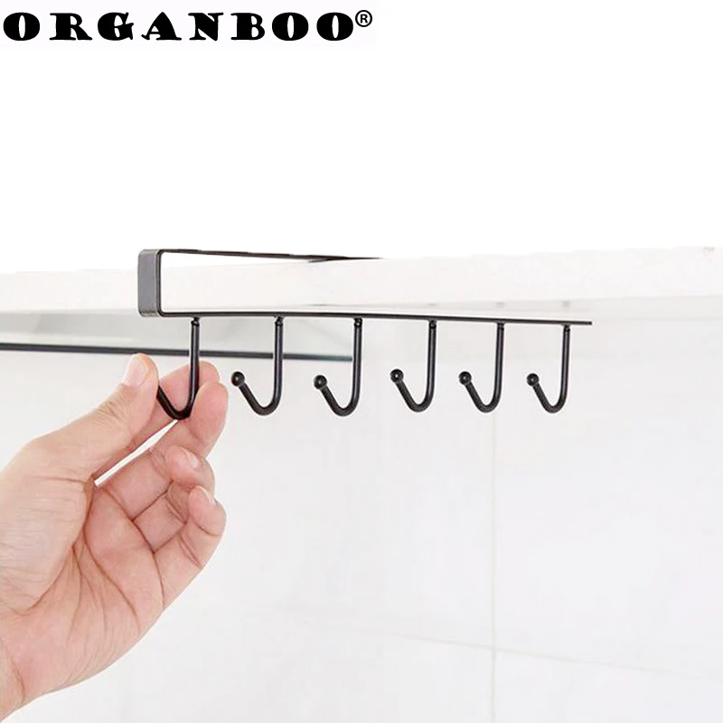 

ORGANBOO 1PC Kitchen Iron Seamless Hook Cabinet Storage Rack Multifunctional Row Hook Wardrobe 6 Crochet Rack
