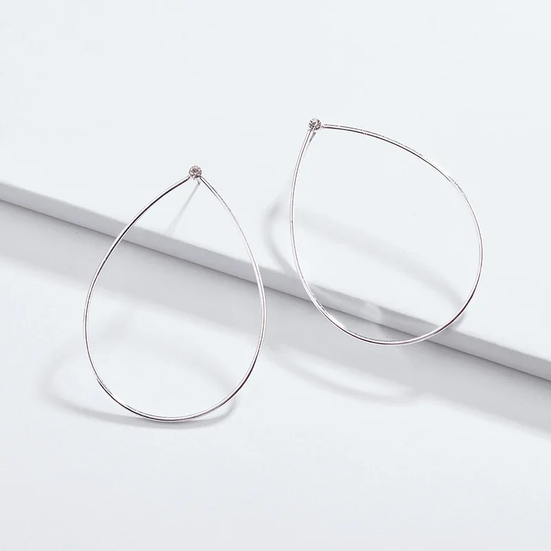 

Minimalist Copper Wire Big Water Drop Shape Stud Earrings For Women Gold Silver Statement Earring