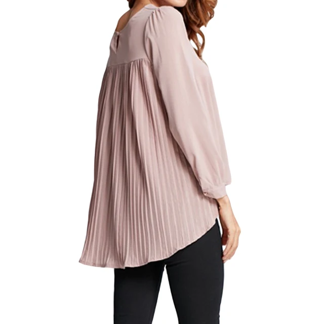 4xl 5xl women chiffon blouse pleated back long sleeve asymmetric asymmetrical plus size tops
