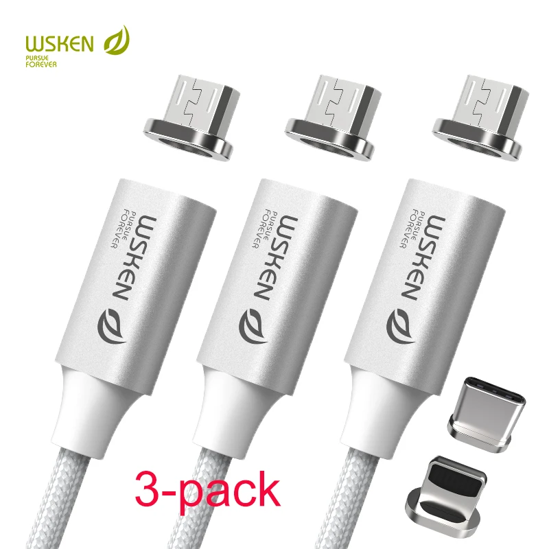 WSKEN lite 2 3 unids/lote magnética enchufe de cable de carga rápida micro USB tipo c USB-c cable magnético cable de cargador