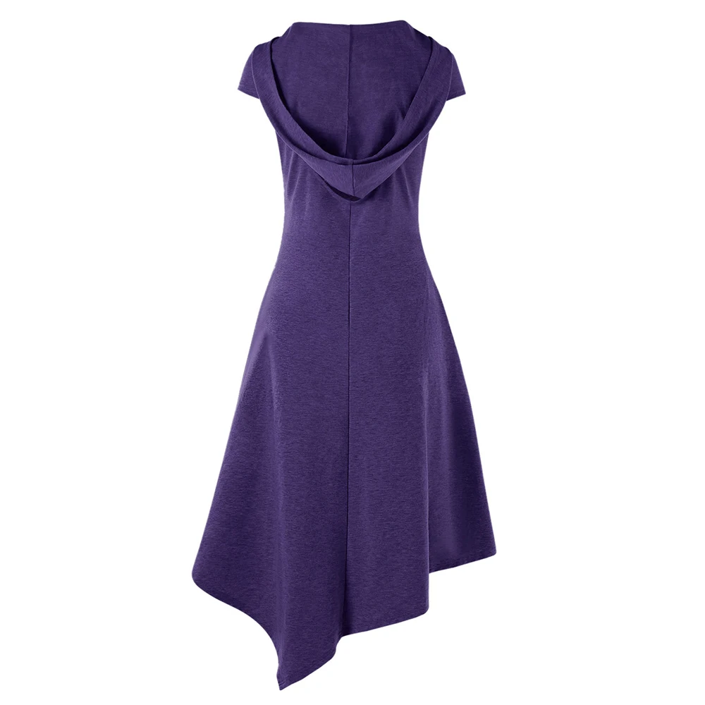 VESTLINDA Asymmetrical Hooded Cut Out Midi Dress Women Dress Summer Hooded Short Sleeves Solid Colors Dresses Vestido De Festa 16