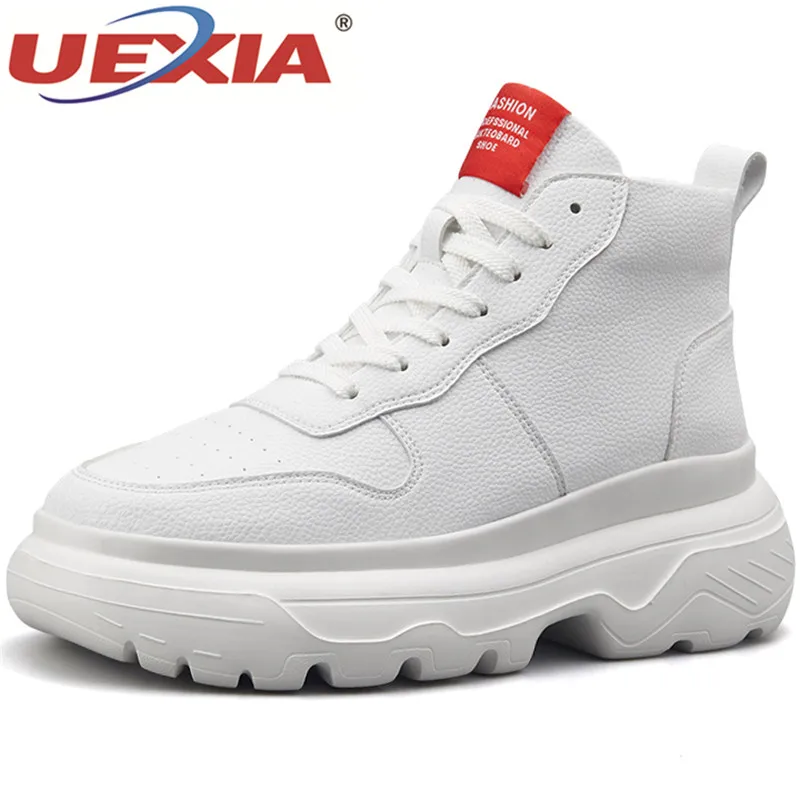 

UEXIA Thick bottom Increase Men Boots Young boys Student Top Leather Ankle Boots Men Western Lace-Up Fashion Martin Boots Men