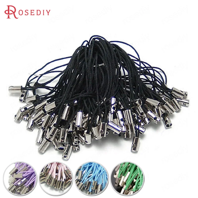 

(8720)100PCS Full Length 55MM Black Polyester and Brass Mobile Phone Rope Diy Jewelry Findings Accessories Wholesale