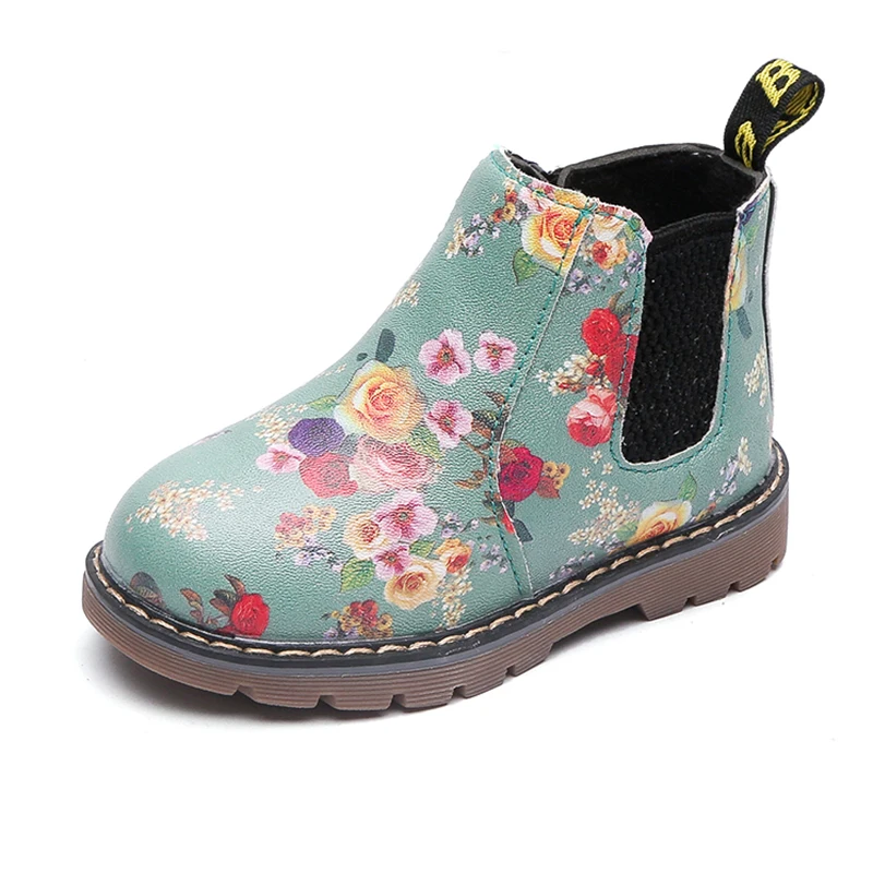 COZULMA/новые детские ботинки для девочек; обувь для мальчиков; детские ботинки с цветочным принтом для мальчиков; детская обувь для малышей; Ботинки martin; зимняя обувь для девочек - Цвет: Gray Flower