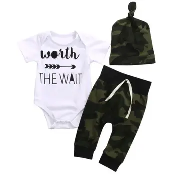 

3Pcs Kids Baby Boys Clothes Sets Outfits Bodysuits Tops Short Sleeve Pants Hat Cotton Cute Casual Clothing Set