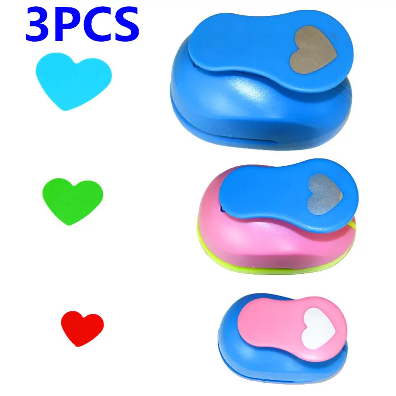 3pcs(5cm,3.8cm,2.5cm) Heart Shape Craft Punch Set Children Manual Diy