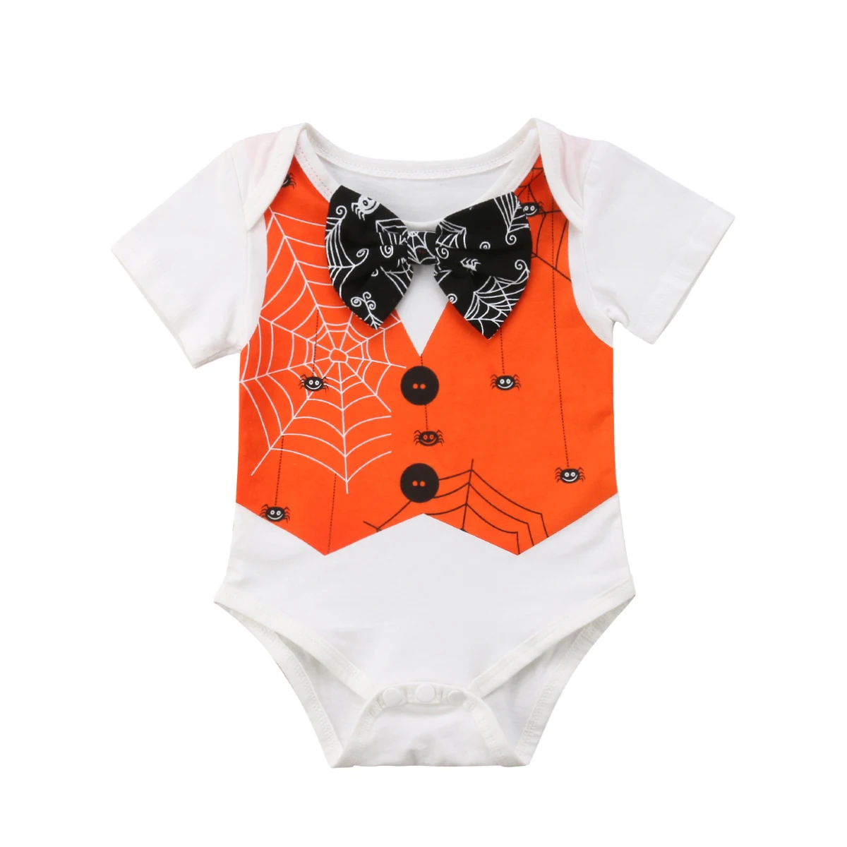 

2018 Halloween Newborn Baby Boy Girl Spider Short Sleeves Orange Bodysuit Bowknot Outfits Clothes Summer Cute Formal