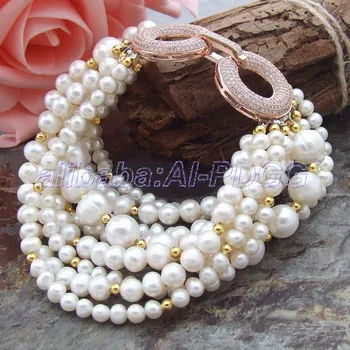 

Strands 8" Multi Shape Pearl Bracelet CZ Clasp +FREE SHIPPMENT