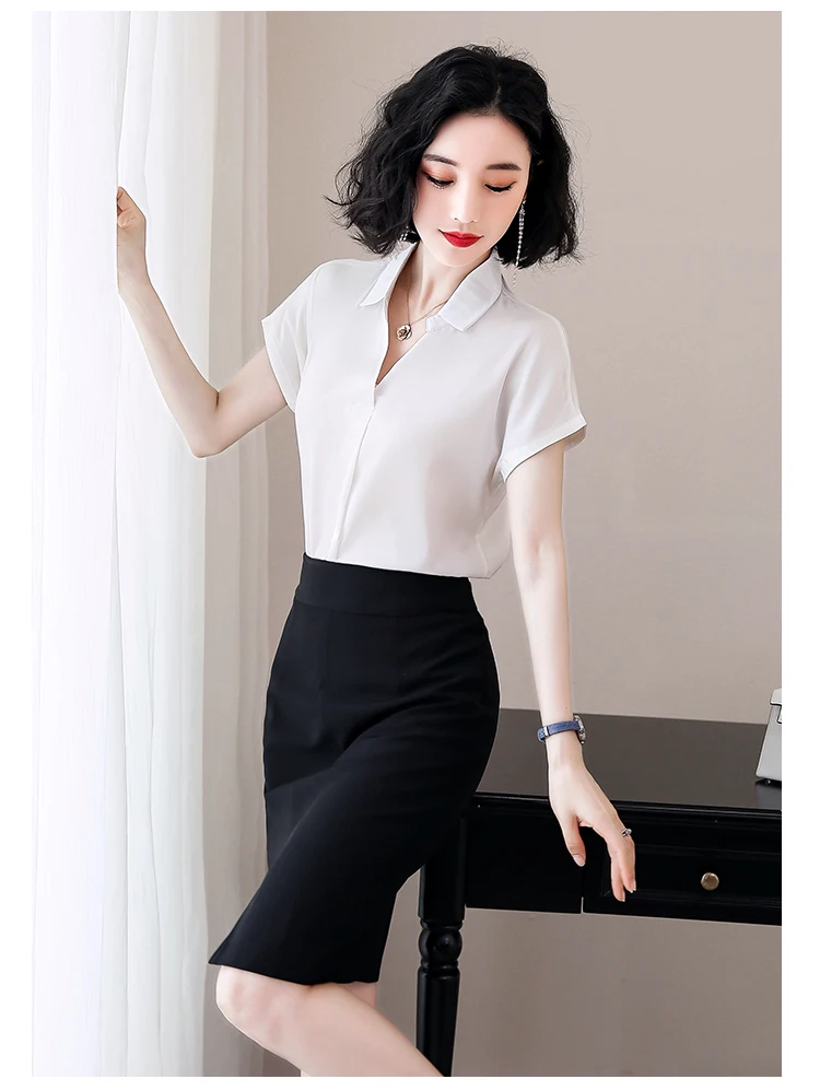 Размер Плюс шифоновая блузка женская женская одежда v-образный вырез Офисная Женская блузка рубашки женские с коротким рукавом женские топы 4510 50