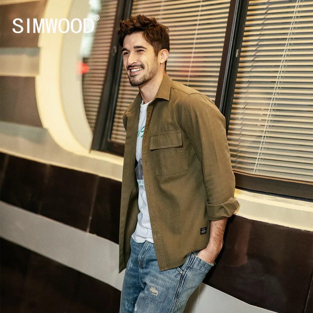 

SIMWOOD New 2019 Men Shirt autumn Casual Shirts Men Thick Brand Clothes Camisa Masculina 100% Cotton Male High Quality 190094