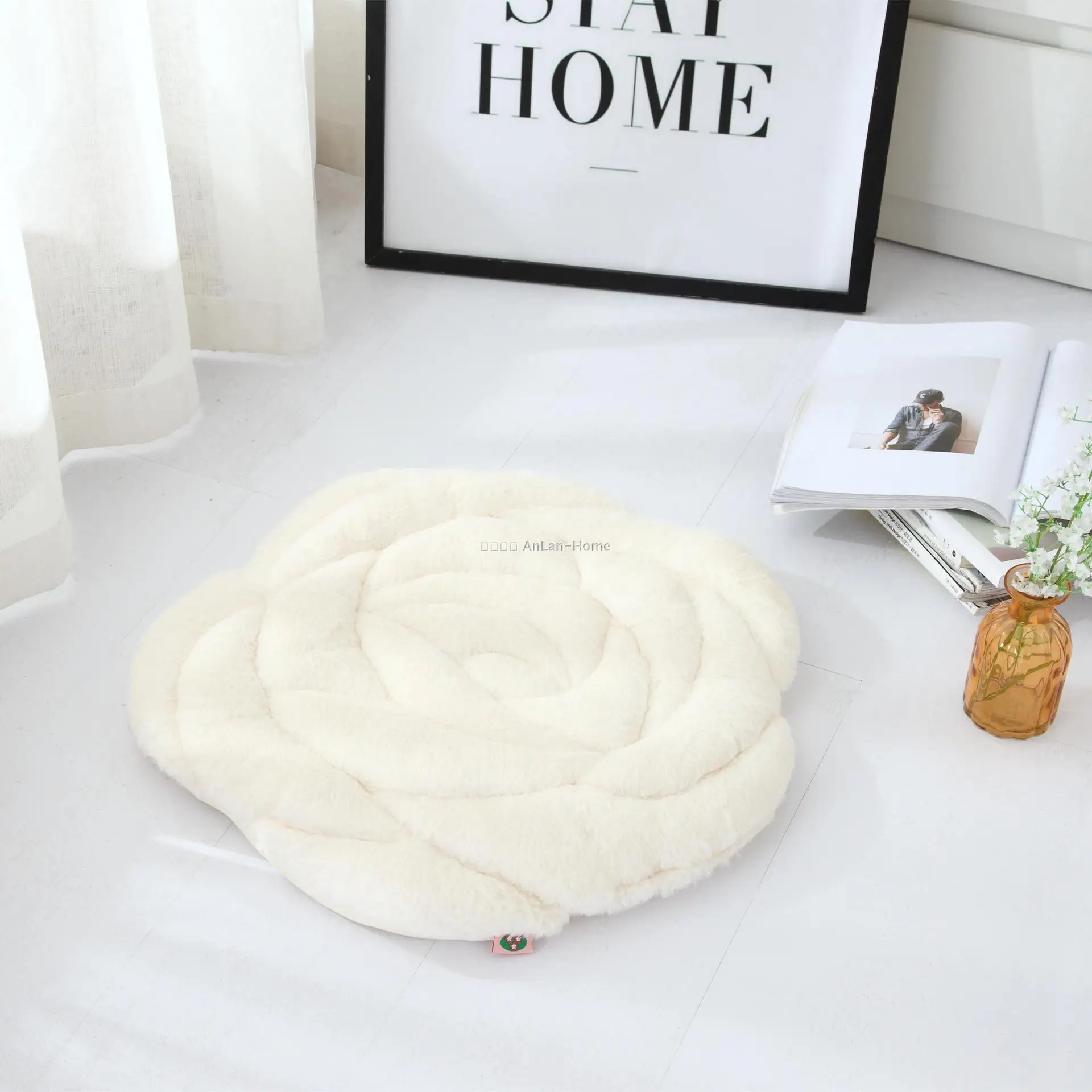 45X45CM Plush simple rose plush cushion Japanese chair cushion anti-slip floating window cushion dining chair cushion cattail