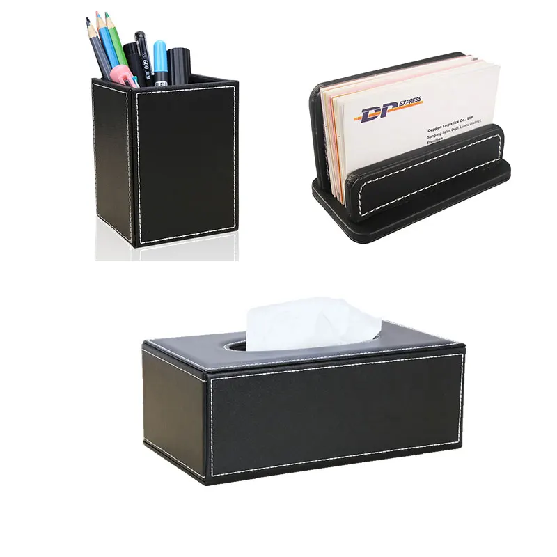 Modern Office Desktop Stationery Desk Organizer Set Tissue Box Cover Square Pen Holder Business Card Holder Stand