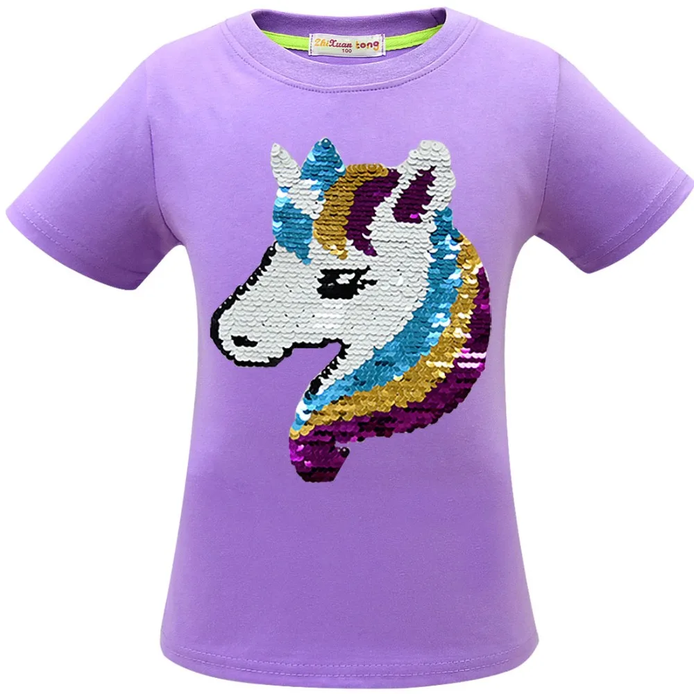 Рубашка с единорогом Camiseta Unicornio, футболка одежда для маленьких девочек топы для маленьких девочек, летняя одежда для детей Roupa Menina Красочные Блестки