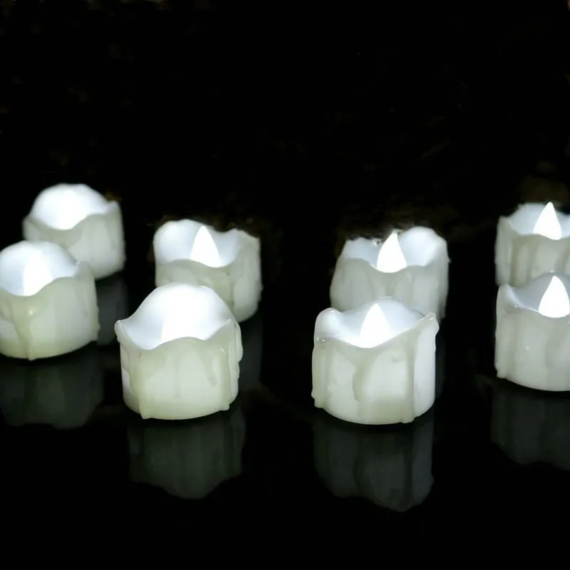 48PCs Flickering Flameless LED Tea Light dipped Wax Dripped tear Battery Operate Candle lamp f/Wedding Xmas Home Party bar decor |