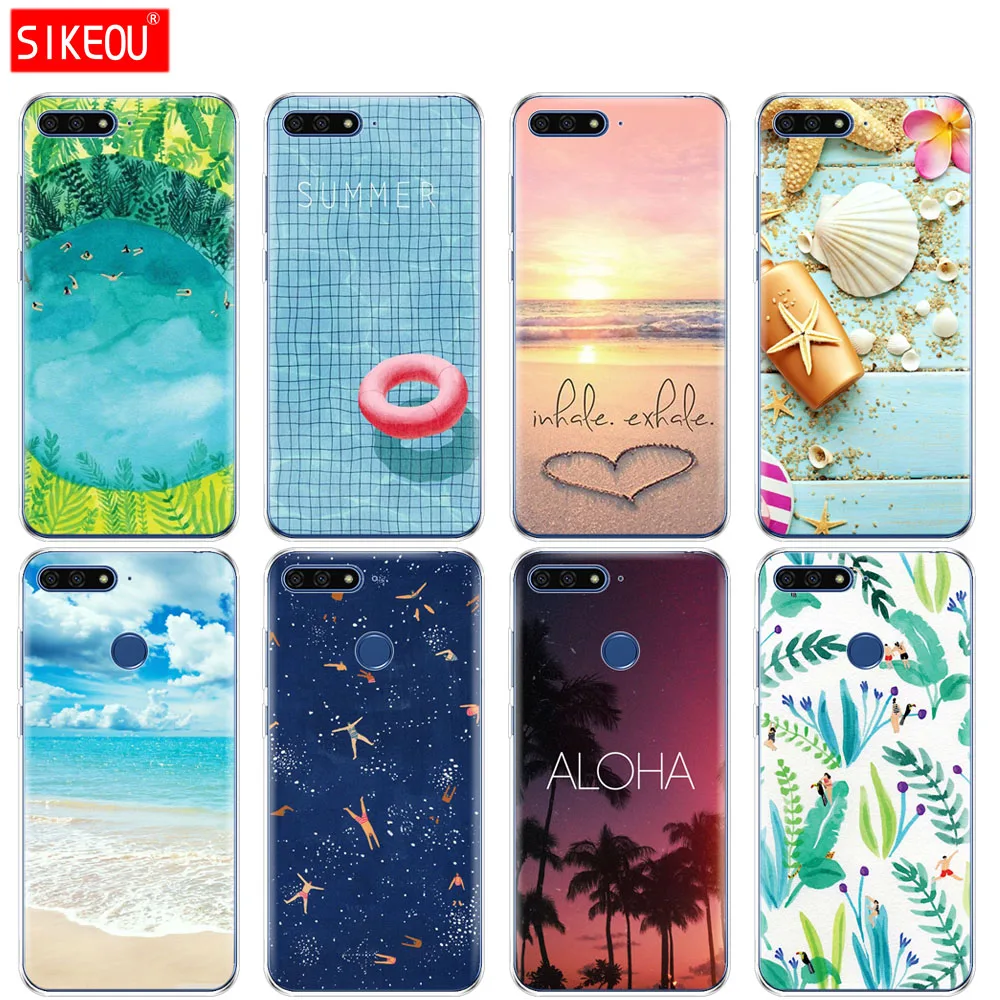 

Silicone Cover Phone Case For Huawei Honor 7A PRO 7C Y5 Y6 Y7 Y9 2017 2018 Prime summer sky swimming pool