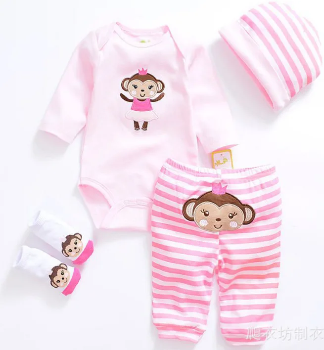 

55cm 22'' silicone reborn baby dolls clothes 4pcs/set doll fashion design monkey cartoon accessories DIY clothing gift hot sale