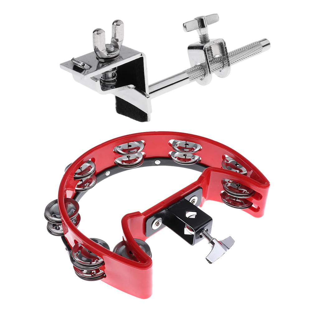 Tambourine Rattle Percussion with Clip Holder for Stage Performance Accompaniment