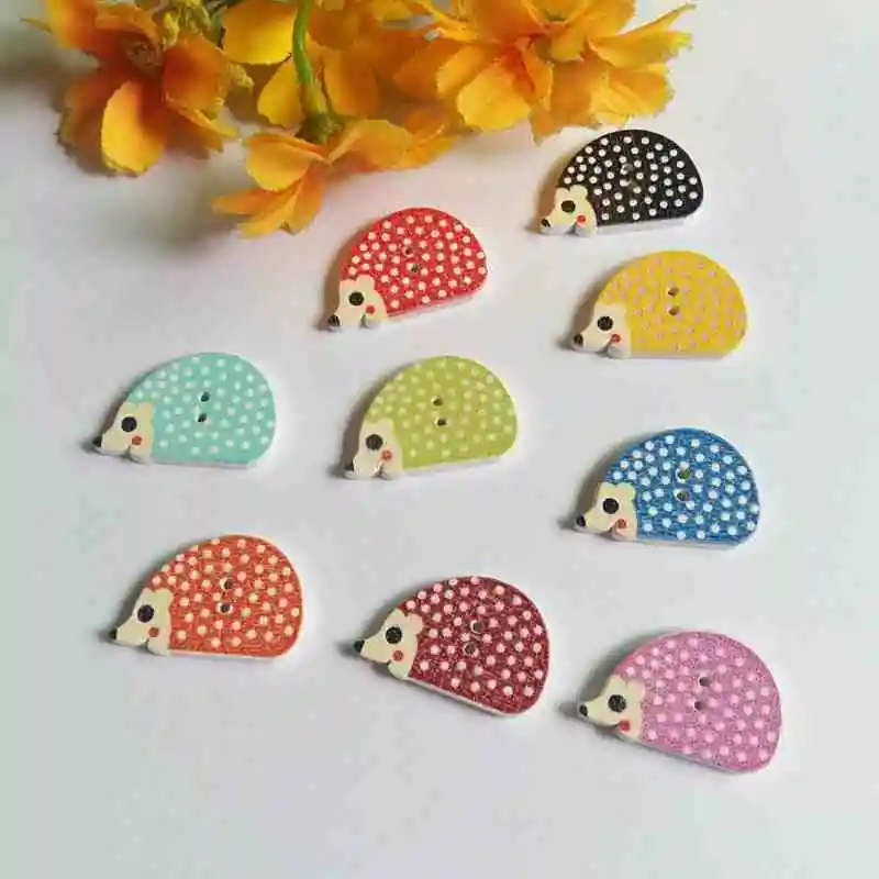 

120pcs 2 Holes Mix Hedgehog Shape Wooden Buttons Sewing Scrapbook Craft Flatback Handmake DIY Accessories botones scrapbooking