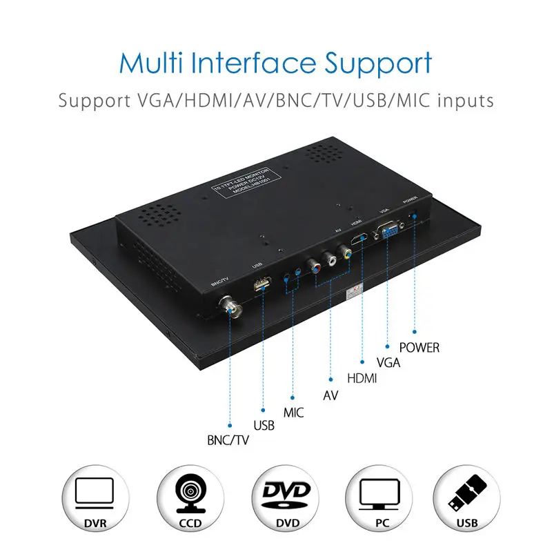 Eyoyo 10 дюймов TFT светодиодный Аудио Видео VGA HDMl BNC USB HD монитор экран для DVR PC CCTV