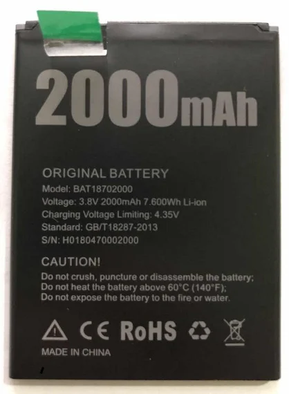 Оригинальный Новый Doogee X50 аккумулятор 2000mAh полимерный литий-ионный 3 8 V батареи