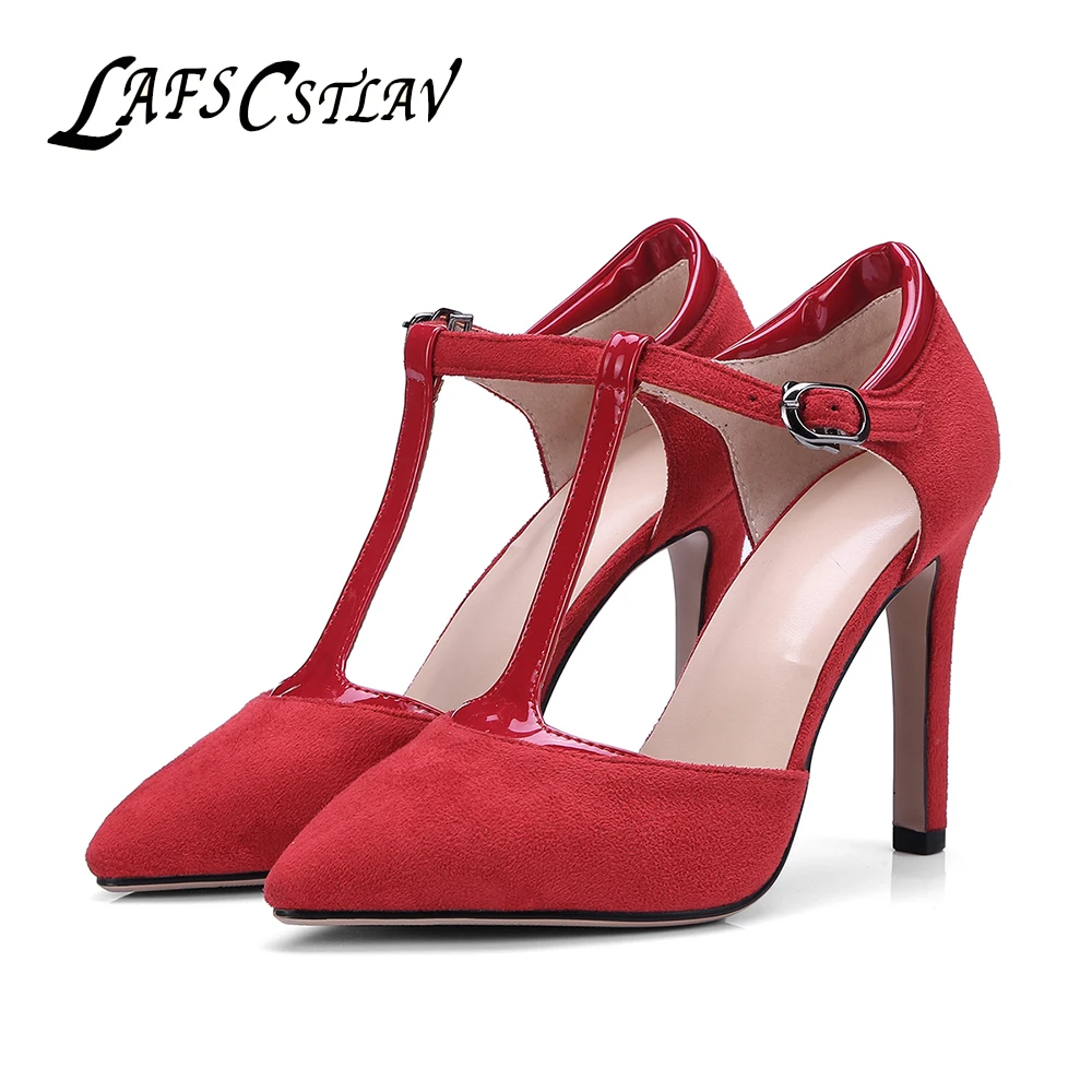 

LAFS CSTLAV Fashion Thin 10cm Super High Heel Women Sandals Pointed Toe Sexy Dress Summer Shoe Plus Size Beautiful Heeled Buckle