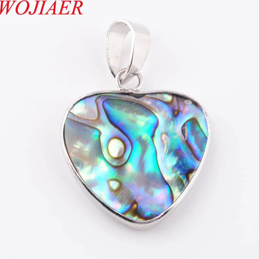 

WOJIAER Natural New Zealand Abalone Shell Gem Stone Heart Beads Pendant Women Jewelry 1PCS PN3652