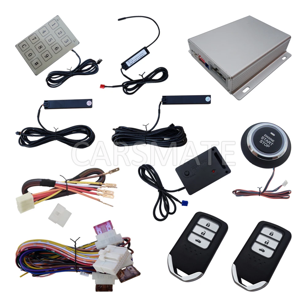 

Smart PKE Car Alarm System With Shock Sensor Push Button Start & Remote Start Password Entry Automatic Windows Close Output