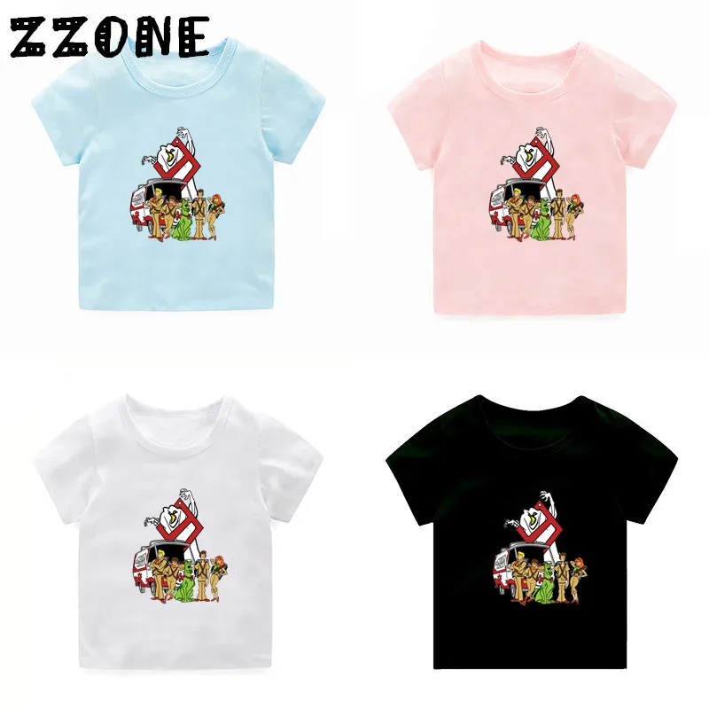 

Children Scooby Doo Mystery Machine Ghostbusters Print T shirt Kids Cartoon Clothes Baby T-shirt Boys Girls Summer Tops,5085F