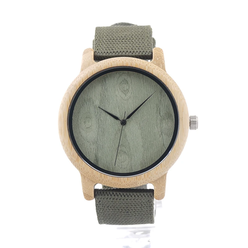 BOBO BIRD V-D12 Mens Bamboo Wooden Watches Green Wood Dial Bamboo Case Quartz Wristwatch with Nylon Strap in Gift Box