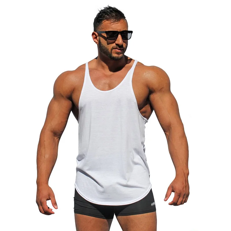 Bodybuilding stringer tank tops men blank vest solid color gyms ...