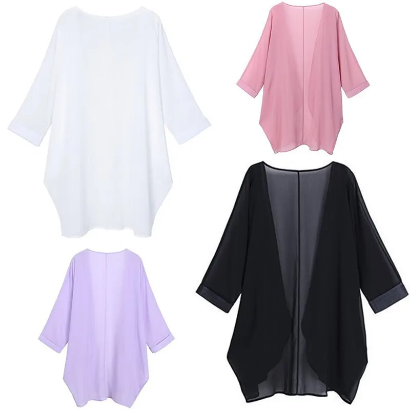 

2019 European And American Summer New Kimono-style Solid Color Cardigan Sunscreen Chiffon Shirt