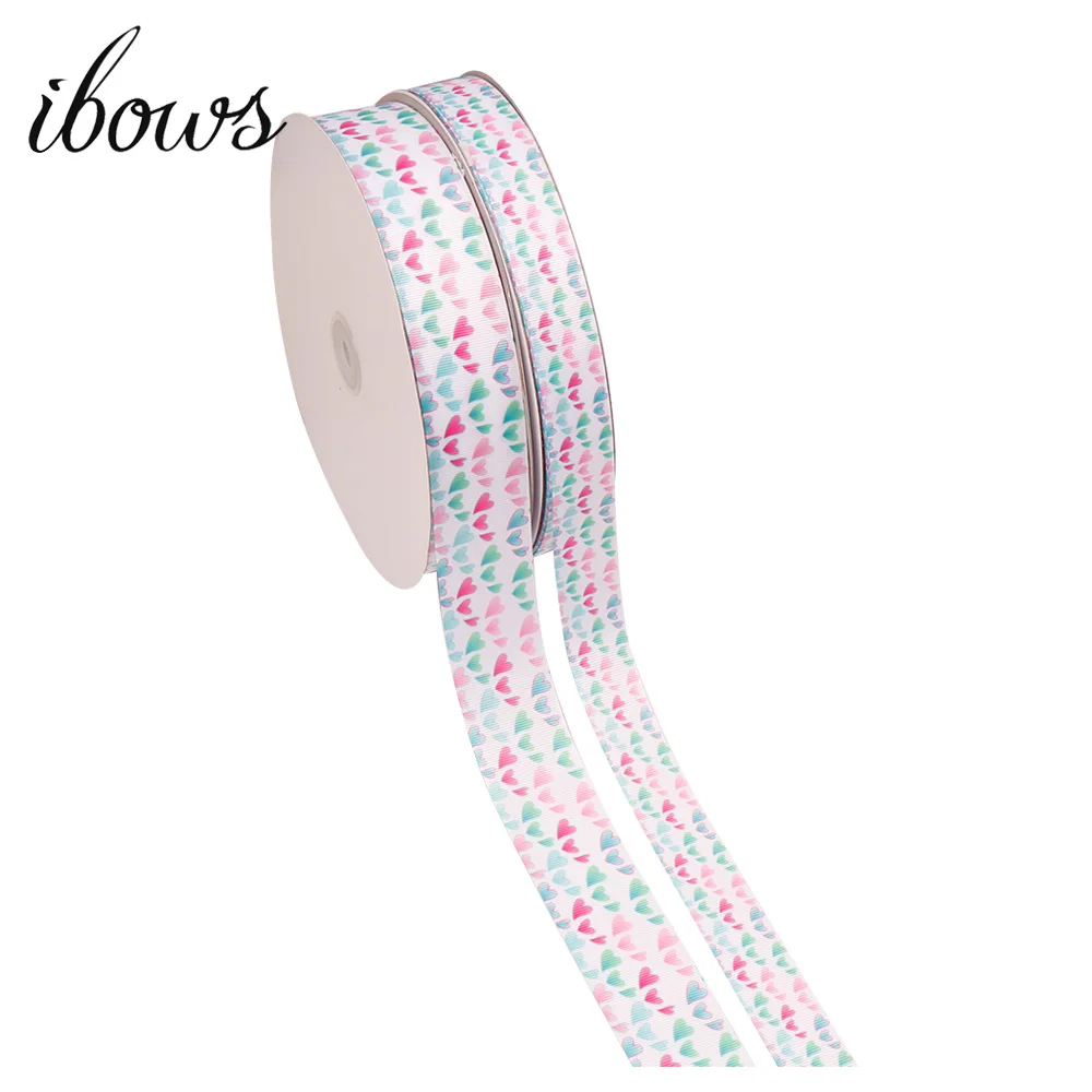 

5Y/lot Heart Ribbons Printed Grosgrain Thermal Transfer Ribbon DIY Hair Bows Accessories Tape Handmade Material Gift Wrapping
