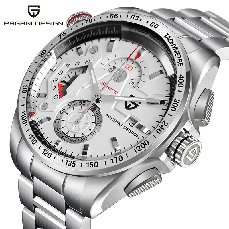

PAGANI DESIGN Chronograph Date Mens Watch Army Aviator Stainless Steel Outdoor Wrist Watches 3ATM Waterproof Luxury Men Clock