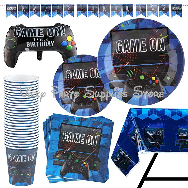 

Game Theme Disposable Tableware Set Gamepad Print Game on Boy Birthday Baby Shower Cup Plate Party Decoration Supplies