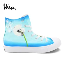 Вэнь оригинальная обувь Ручная роспись Одуванчик дизайн высокие туфли женские мужские парусиновые кроссовки со шнуровкой Эспадрильи плоские плимсоллы