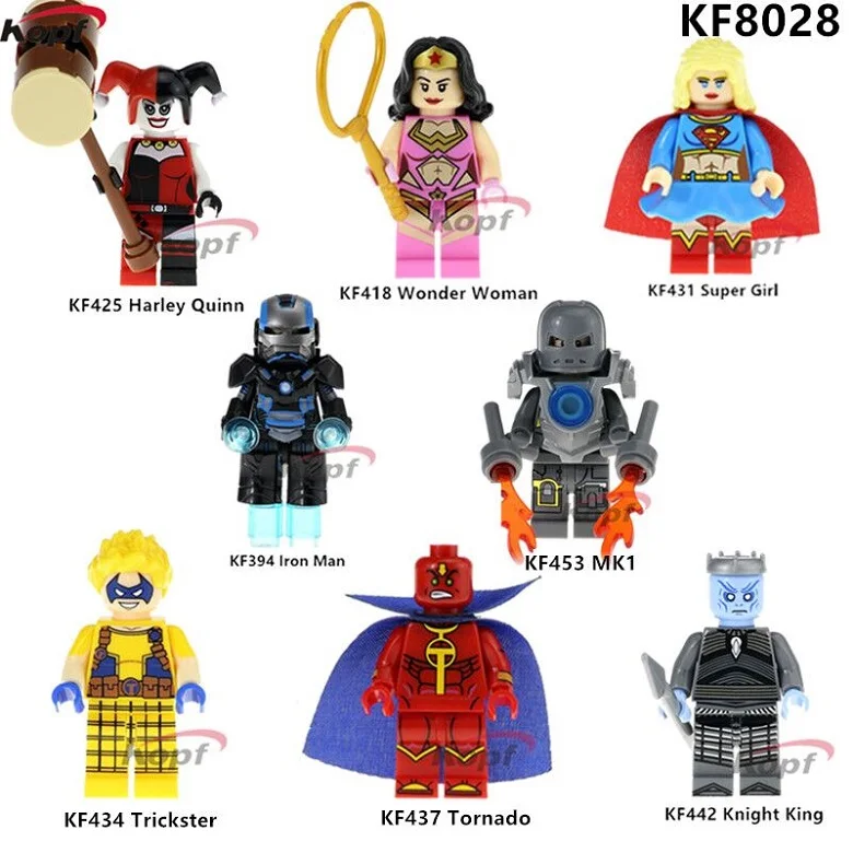 

KF8028 Super Heroes Building Blocks Knight King Trickster Tornoda Wonder Woman MK1 Iron Man Bricks Model For Children Toys Gift