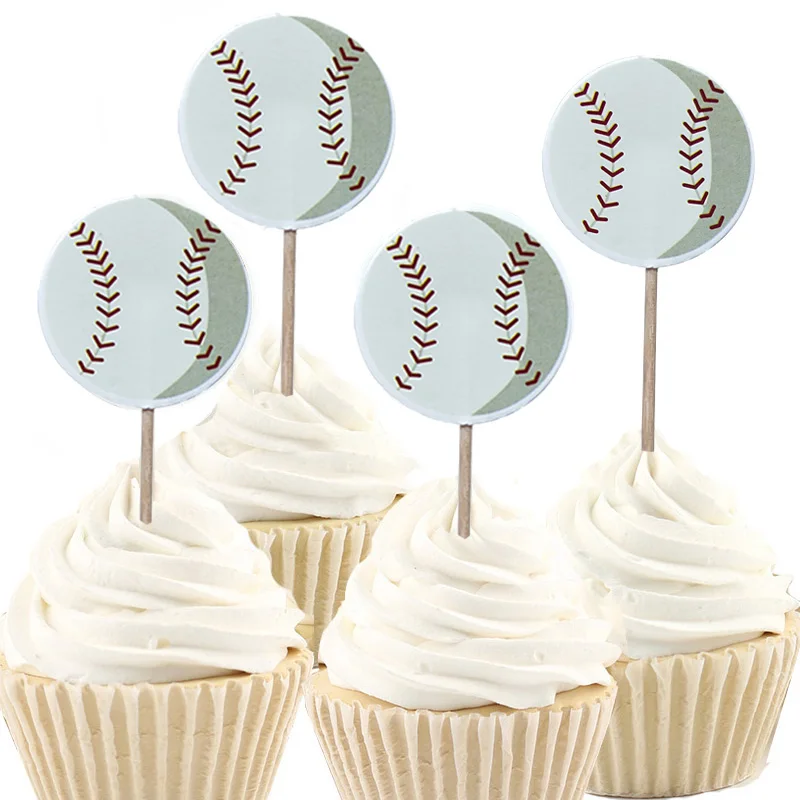 

24/48pcs Boys Baseball Football Theme Cake Topper Happy Birthday Party Soccer Cupcake Toppers With Sticks Decorate Baby Shower
