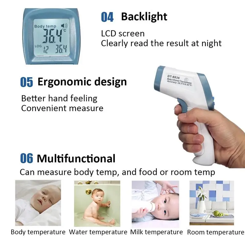 Инфракрасный детский цифровой ЖК-термометр бесконтактный ручной температуры поверхности тела