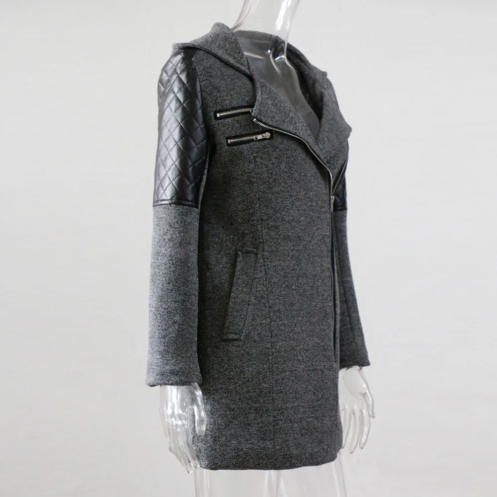 Зимнее женское пальто размера плюс, приталенное, с неровной молнией, длинное, из толстой шерсти, зимние женские куртки, пальто с капюшоном, Abrigo Mujer