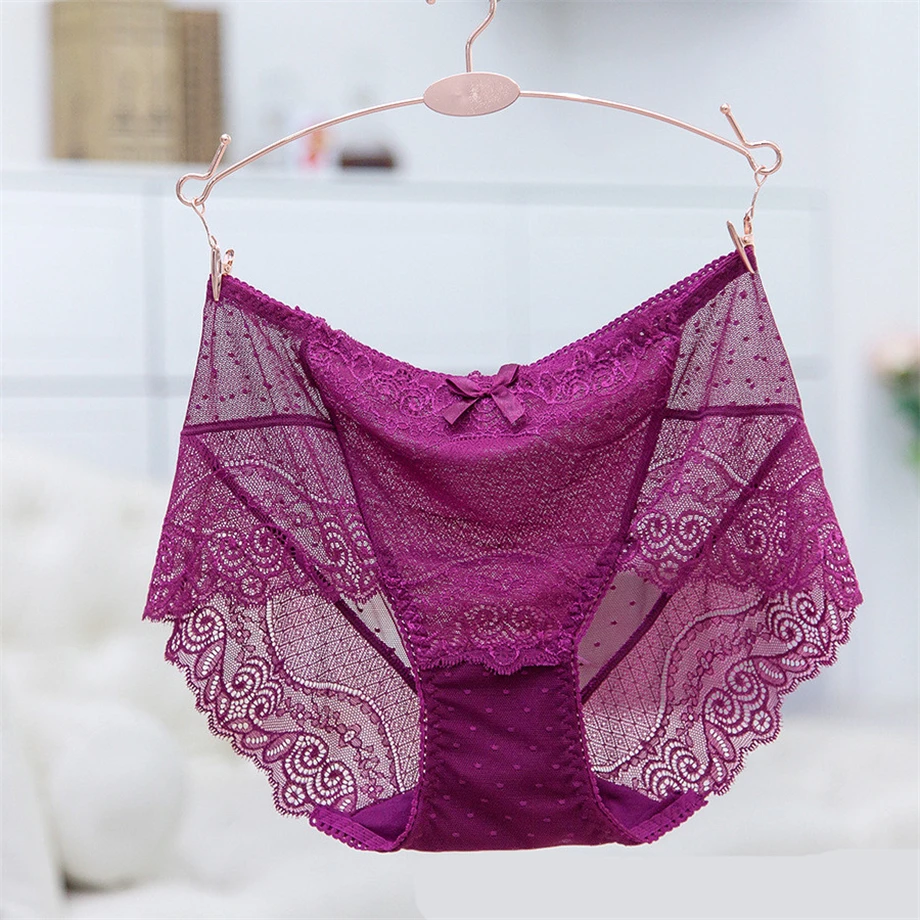 

Sexy ladies panties large size lace perspective high waist women's briefs sexy transparent temptation mesh underwear women
