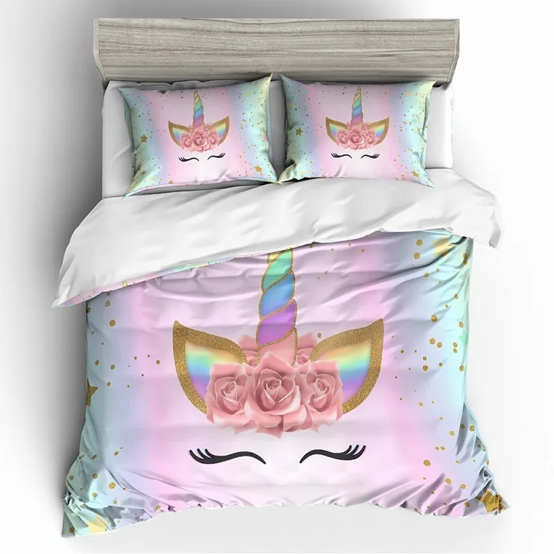 

Creative Unicorn Printing Bedding Set US Twin Full Queen King Bedclothes Polyester Duvet Cover Pillow Case
