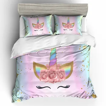 

Creative Unicorn Printing Bedding Set US Twin Full Queen King Bedclothes Polyester Duvet Cover Pillow Case