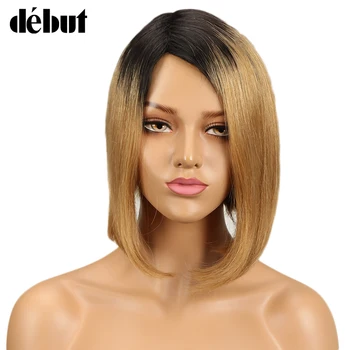 

Debut Brazilian Human Hair Wigs Short Bob Wigs Straight Human Hair Wigs For Black Women Ombre 1B Blue 100% Human Hair Full Wigs