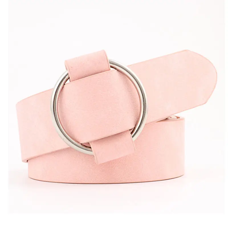 Fashion Women Waist Belt Lady Vintage Metal Boho Leather Round Buckle Waist Belt Waistband New - Цвет: Розовый